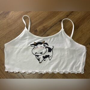 White Cow Print Cropped Cami Tank Top